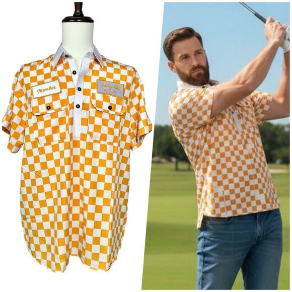 Trailer Park Golf Club | Men | Vol Gold Checker Member Golf Polo Shirt | Medium - Picture 1 of 15